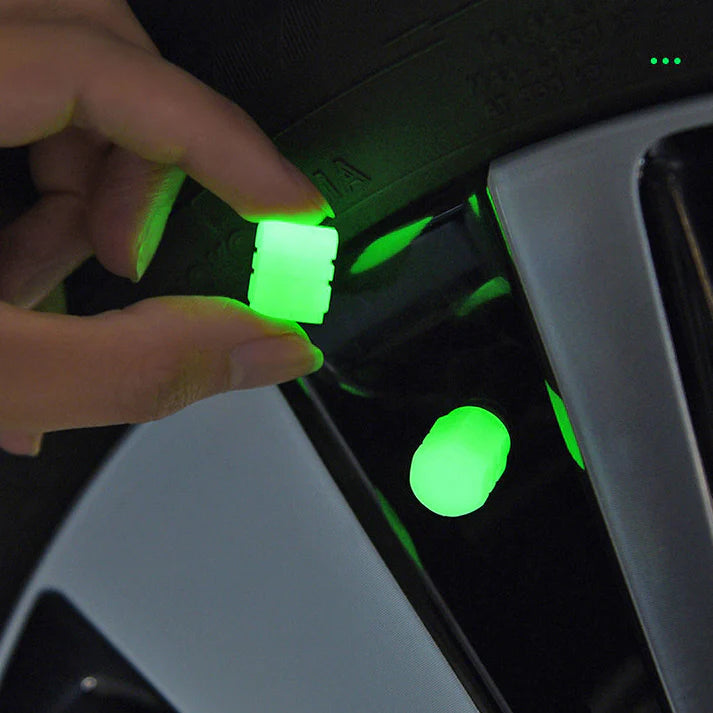 PACK OF TWO Glow in The Dark Tire Valve Caps Fluorescent Stem Car