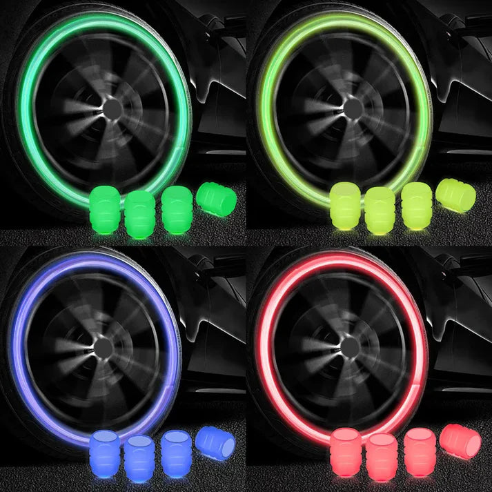 PACK OF TWO Glow in The Dark Tire Valve Caps Fluorescent Stem Car
