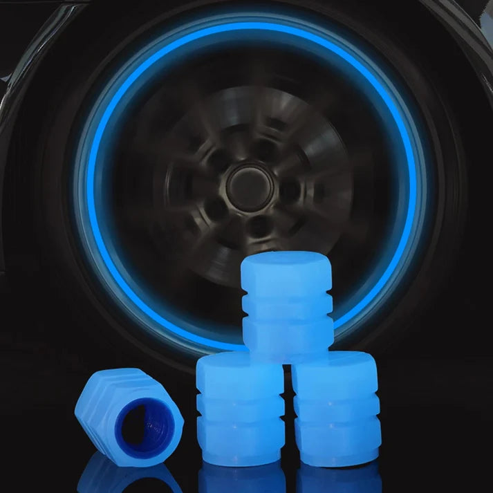 PACK OF TWO Glow in The Dark Tire Valve Caps Fluorescent Stem Car