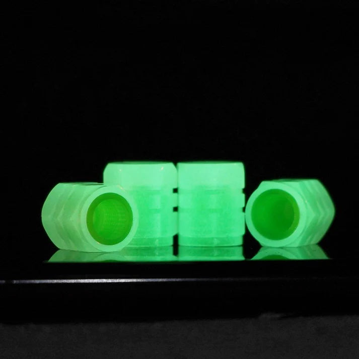 PACK OF TWO Glow in The Dark Tire Valve Caps Fluorescent Stem Car
