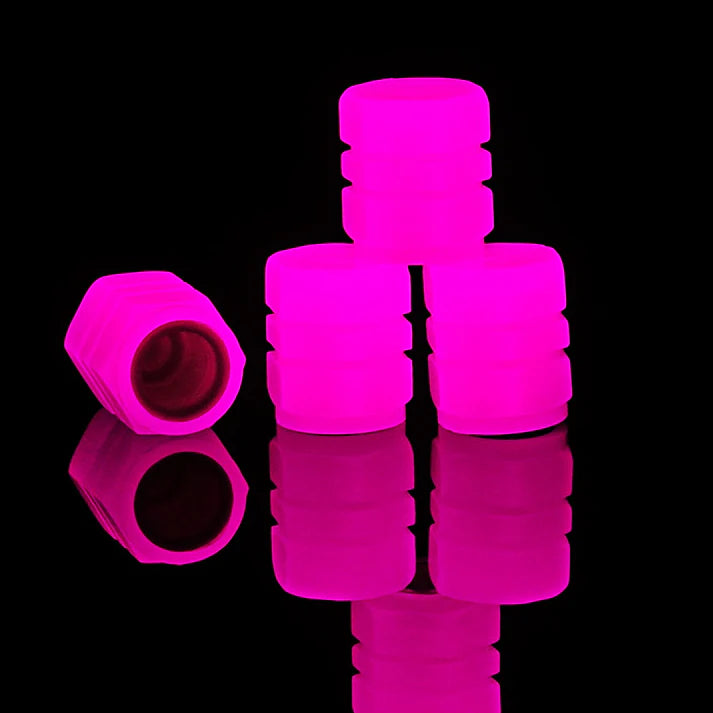 PACK OF TWO Glow in The Dark Tire Valve Caps Fluorescent Stem Car