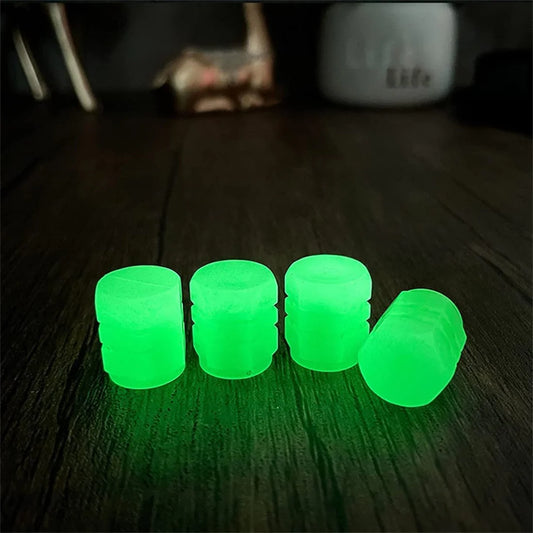 PACK OF TWO Glow in The Dark Tire Valve Caps Fluorescent Stem Car